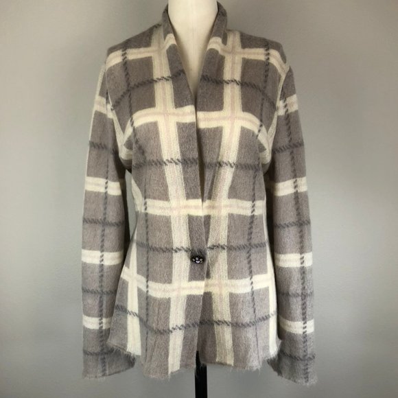 Marc Cain Plaid Mohair Jacket with Jewel Button